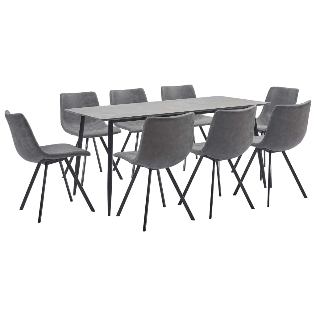 Set mobilier de bucatarie cu 1 masa si 8 scaune tapitate cu piele ecologica, vidaXL, Piele artificiala, 160 x 80 x 75 cm, Gri