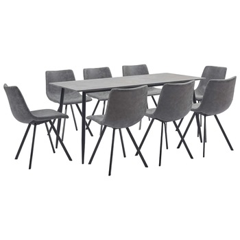 Set mobilier de bucatarie cu 1 masa si 8 scaune tapitate cu piele ecologica, vidaXL, Piele artificiala, 160 x 80 x 75 cm, Gri Set mobilier de bucatarie cu 1 masa si 8 scaune tapitate cu piele ecologica, vidaXL, Piele artificiala, 160 x 80 x 75 cm, Gri