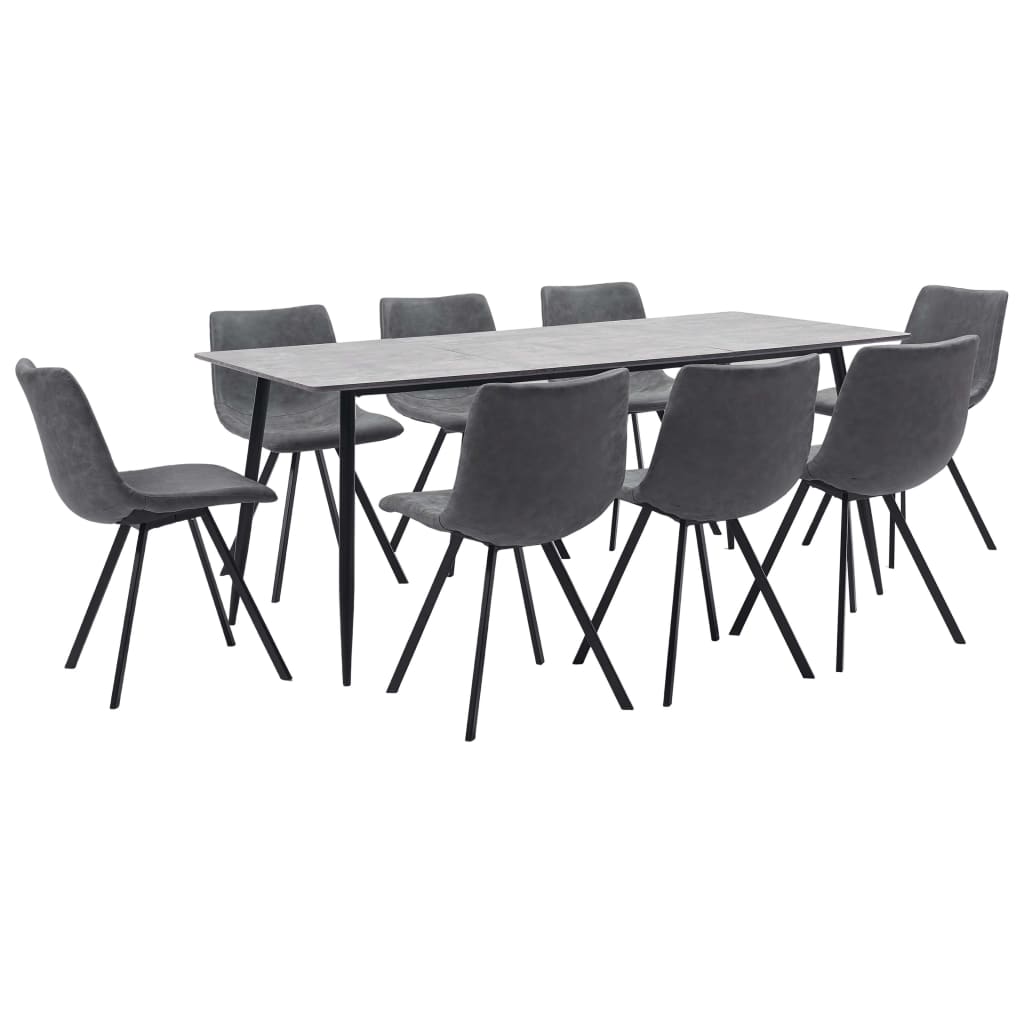Set mobilier de bucatarie cu 1 masa si 8 scaune tapitate cu piele ecologica, vidaXL, Piele artificiala, 180 x 90 x 75 cm, Gri