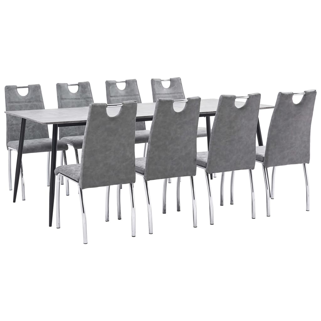 Set de masa de bucatarie cu 8 scaune cu maner tapitate, vidaXL, Piele artificiala, 45 x 60 x 94 cm, Gri