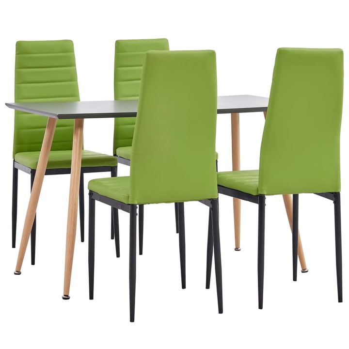 Set mobilier de bucatarie/terasa cu 5 piese cu masa blat gri vidaXL, Piele artificiala, 120 x 60 x 74 cm, Verde lime