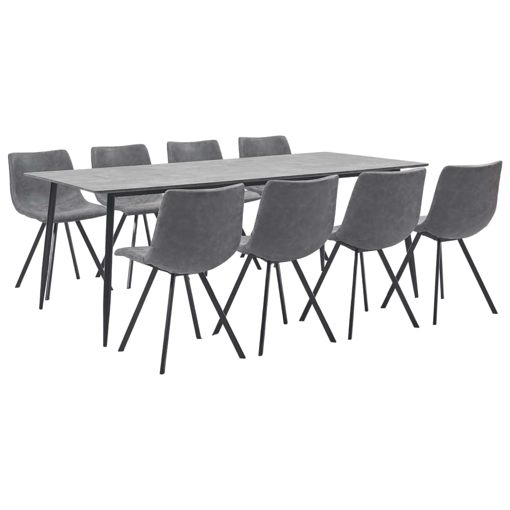 Set mobilier de bucataraie cu 1 masa si 8 scaune tapitate cu piele ecologica, vidaXL, Piele artificiala, 200 x 100 x 75cm, Gri