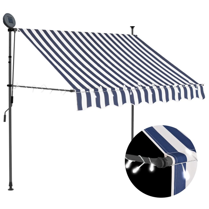 Copertina retractabila manual cu LED vidaXL, albastru & alb, 150 cm, 6.55 kg