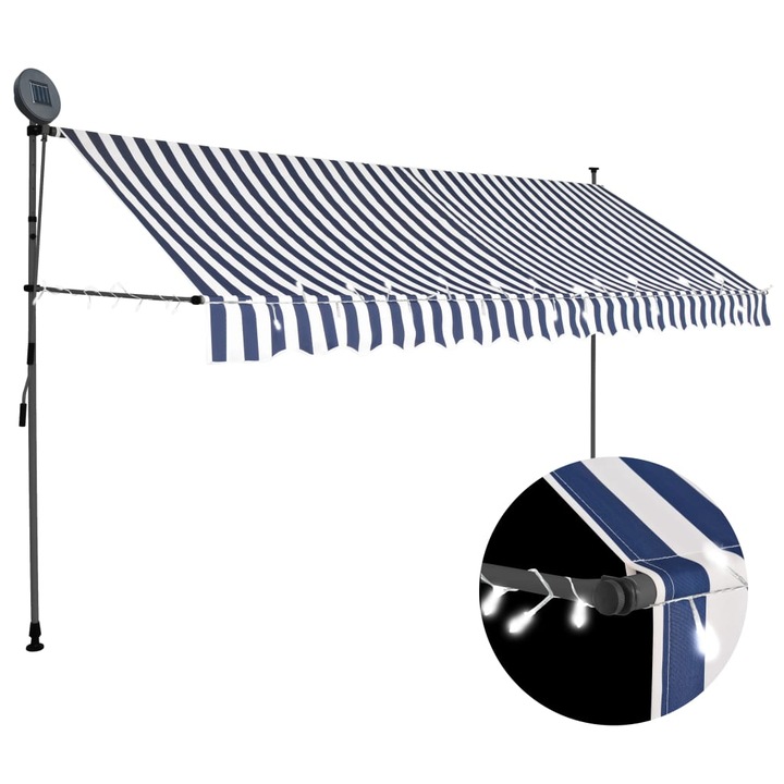 Copertina retractabila manual cu LED vidaXL, albastru & alb, 400 cm, 9.43 kg