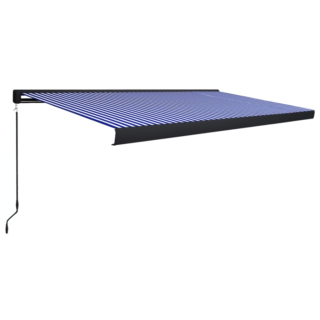Copertina retractabila manual tip caseta, vidaXL, Tesatura, 500 x 300 cm, Albastru/Alb