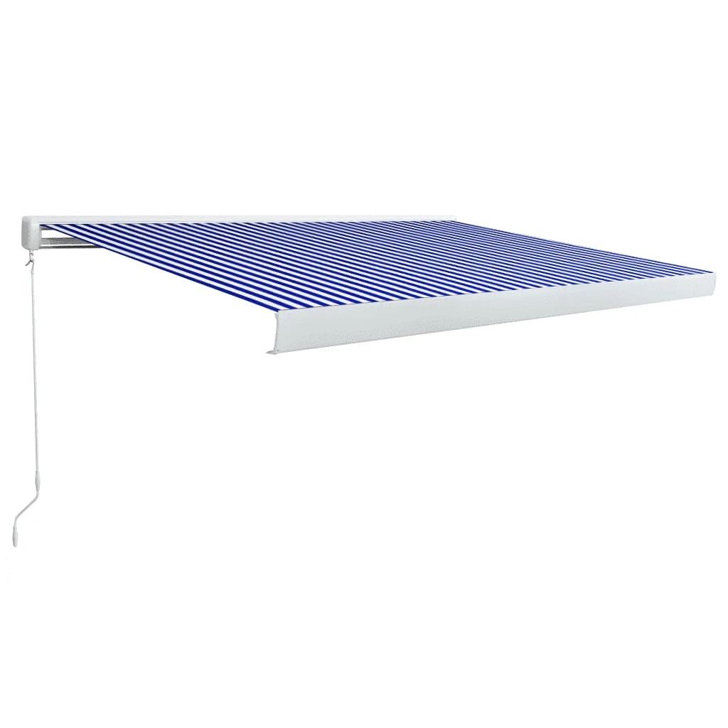 Copertina retractabila manual tip caseta, vidaXL, Tesatura, 300 x 250 cm, Albastru/Alb