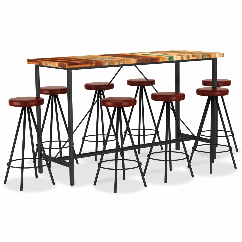 Set mobilier de bar 1 masa si 8 scaune tapitate, vidaXL, Piele, 30 x 76 cm, Maro