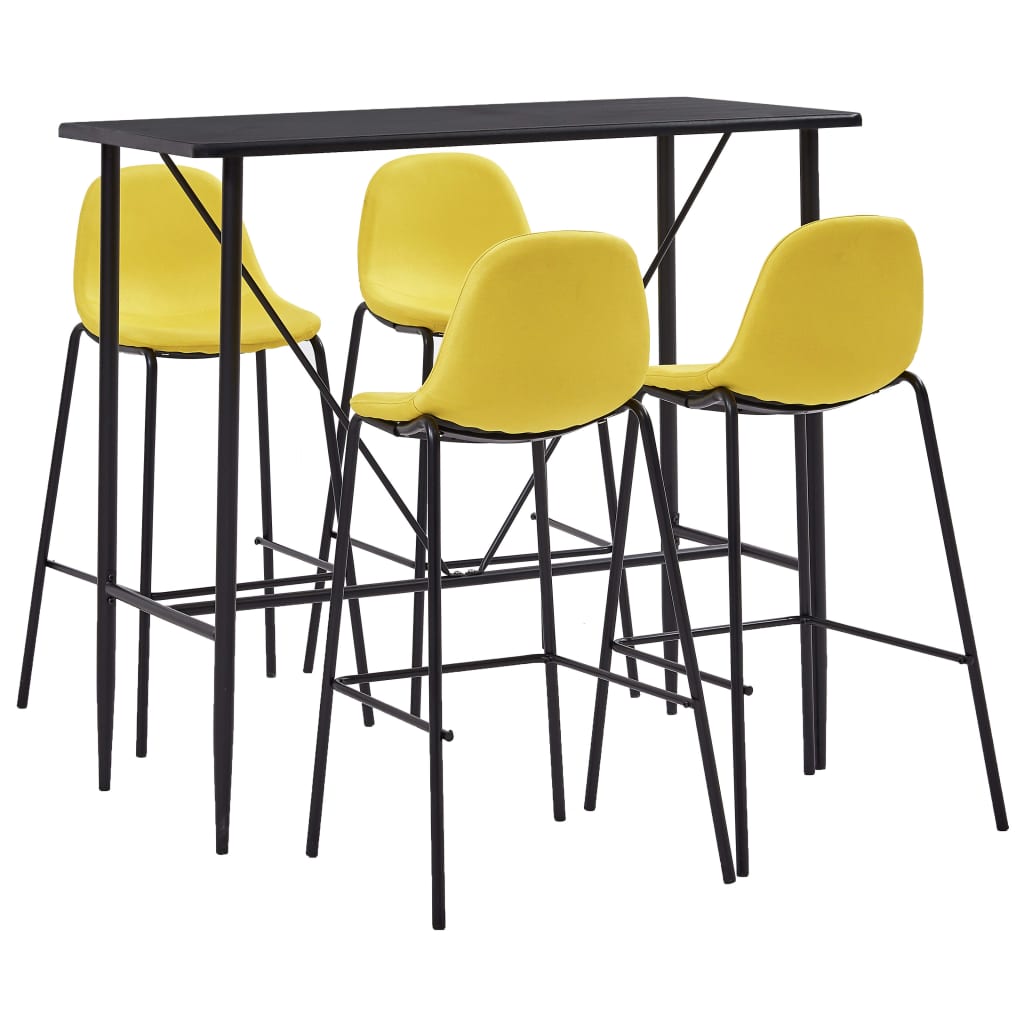 Set mobilier de bar din 5 piese, vidaXL, Tesatura, 120 x 60 x 110 cm Galben/Negru