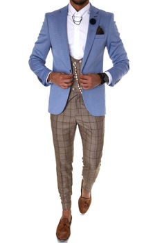 Costum B1453, pentru barbati, elegant, slim fit, sacou, vesta, pantaloni, bleu Costum B1453, pentru barbati, elegant, slim fit, sacou, vesta, pantaloni, bleu