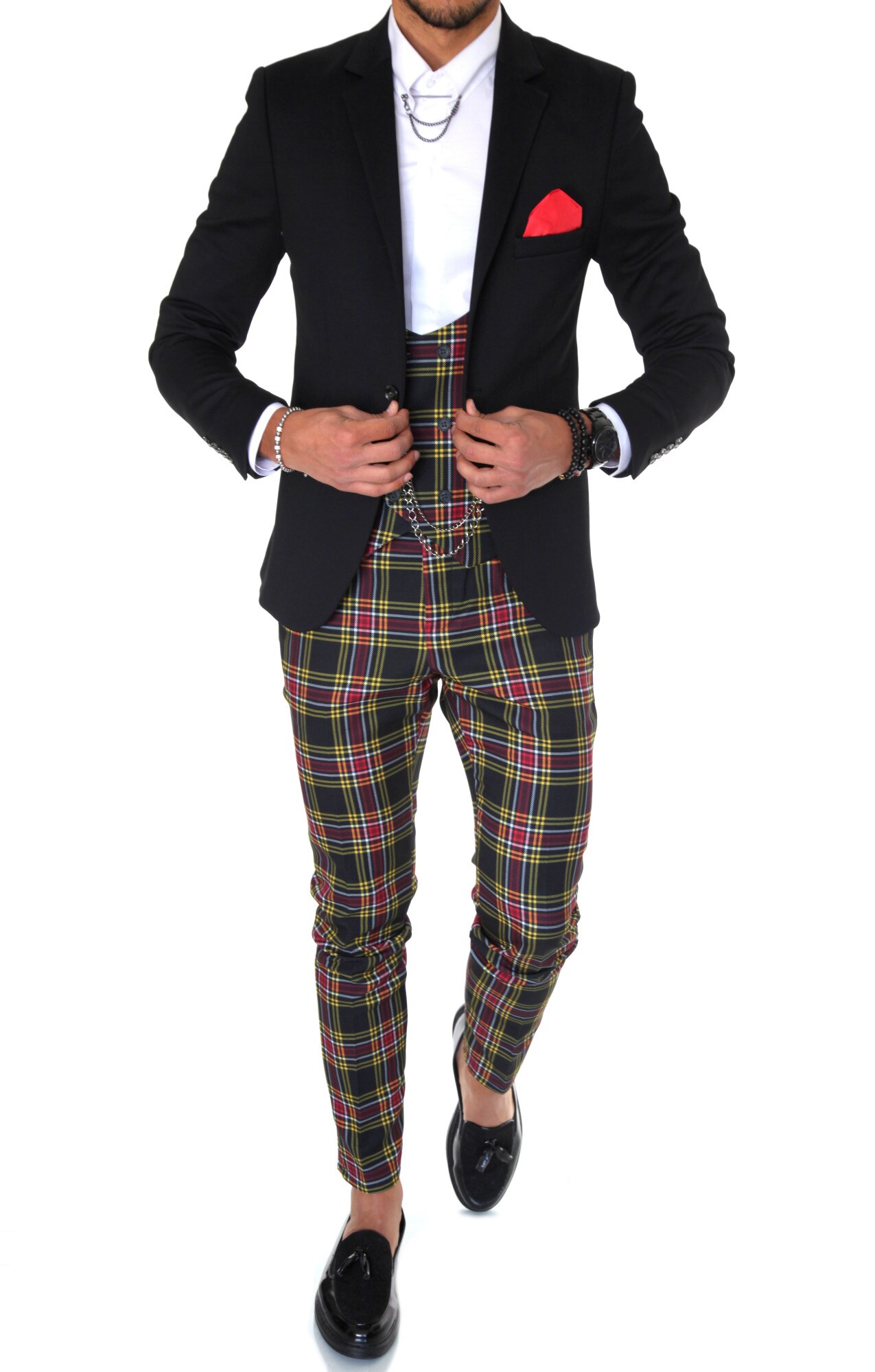 Costum B1462, pentru barbati, elegant, slim fit, sacou, vesta, pantaloni, negru