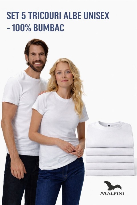 Set 5 tricouri unisex Malfini, Alb, P73-00X5, Alb