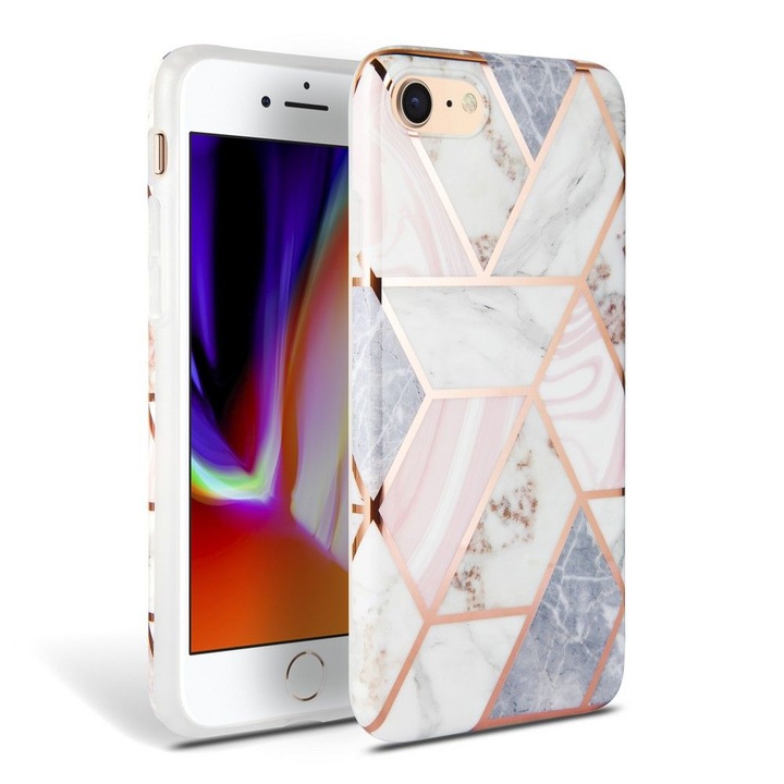 TECH-PROTECT Marble Szilikon tok, iPhone SE 2020 / iPhone 7 / iPhone 8-hoz, rózsaszín