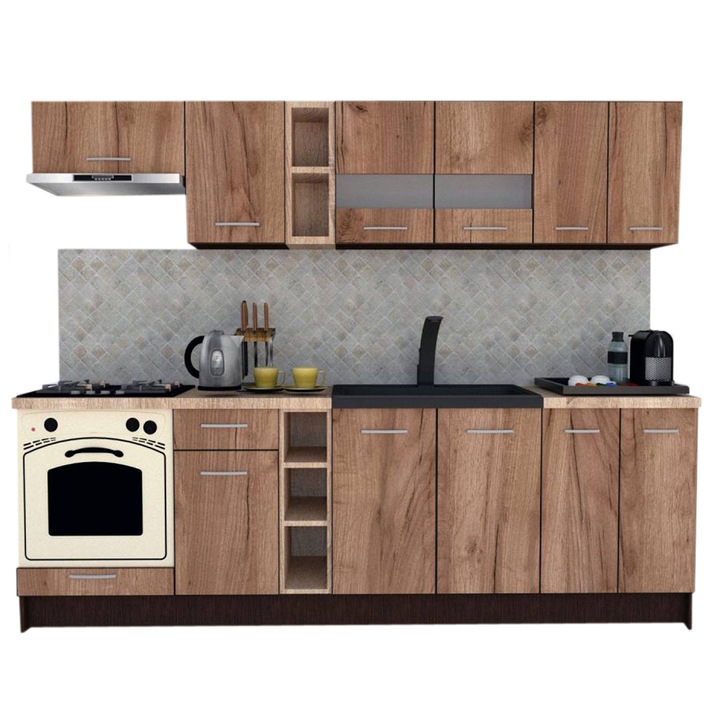Set Bucatarie Marina New 260, Wenge / Decor K004, 260 x 195-230 x 60 cm