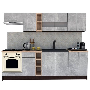 Set Bucatarie Marina New 260, Wenge / Decor 4298, 260 x 195-230 x 60 cm Set Bucatarie Marina New 260, Wenge / Decor 4298, 260 x 195-230 x 60 cm