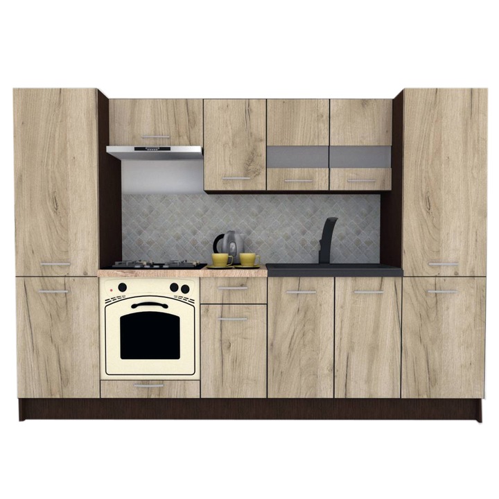 Set Bucatarie Marina New 280 A, Wenge / Decor K002, 280 x 195,5 x 60 cm