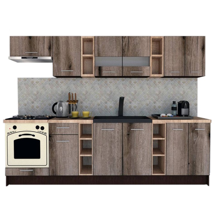 Set Bucatarie Marina New 280 B, Wenge / Decor K366, 280 x 195-230 x 60 cm