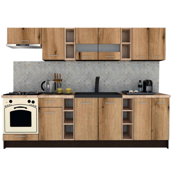 Set Bucatarie Marina New 280 B, Wenge / Decor K365, 280 x 195-230 x 60 cm
