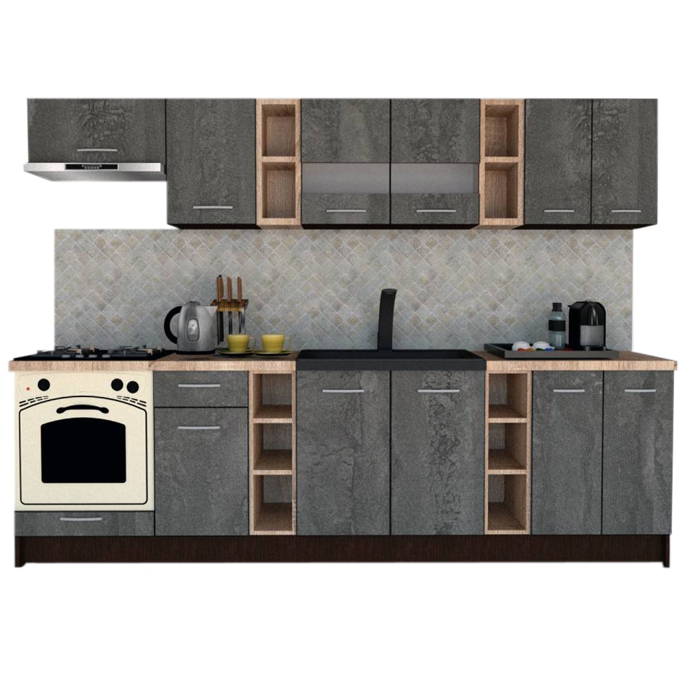 Set Bucatarie Marina New 280 B, Wenge / Decor K352, 280 x 195-230 x 60 cm