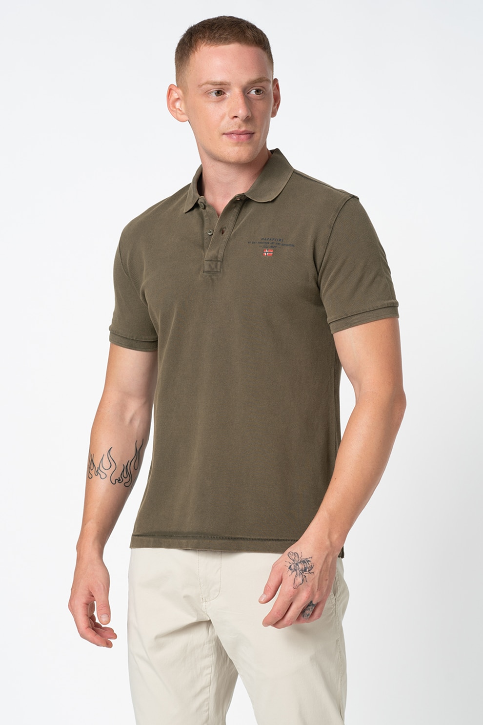 Napapijri, Tricou polo cu logo brodat Elbas, Verde militar