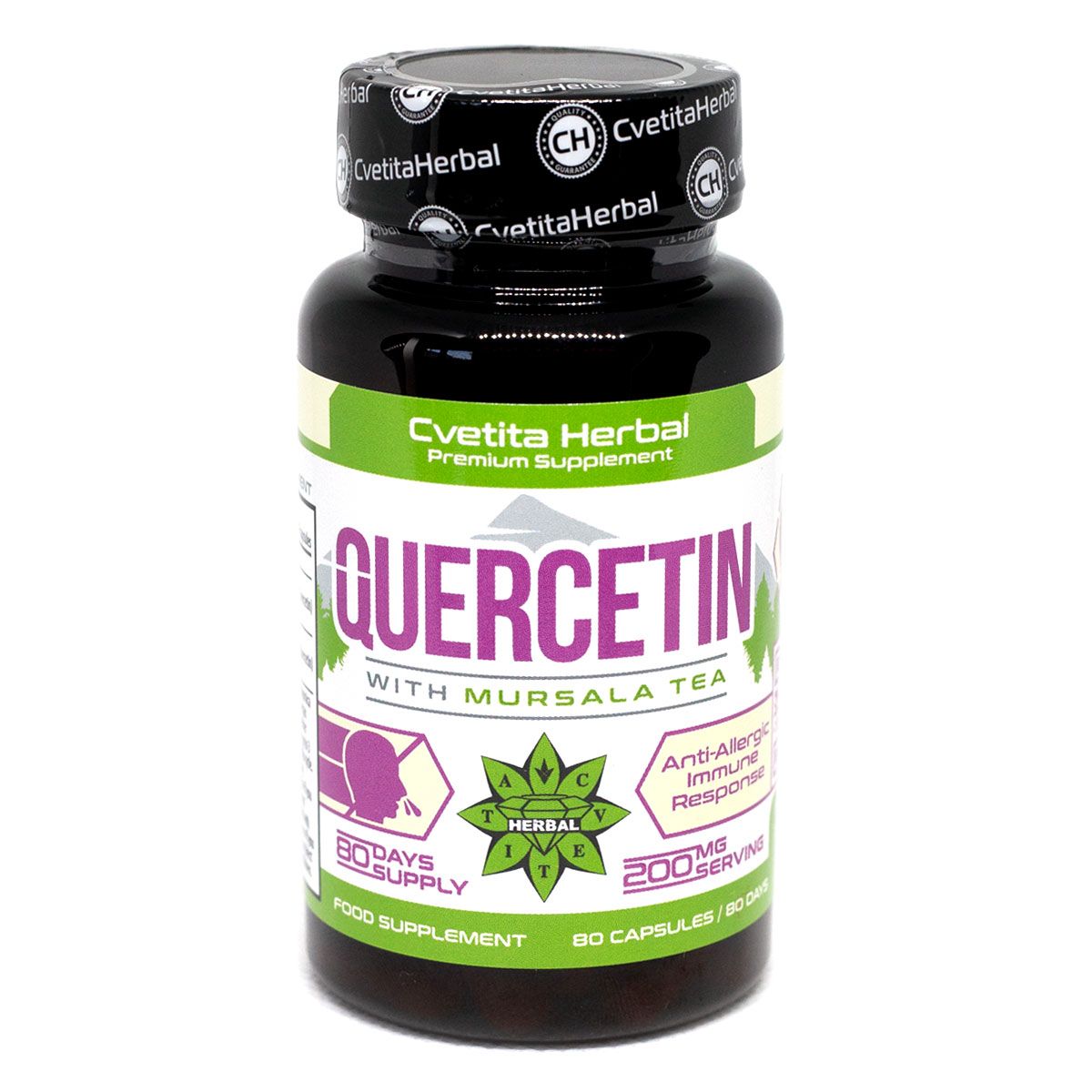 Suplimente alimentare, Cvetita Herbal Quercetin cu ceai de mursala, 80 vegan capsule