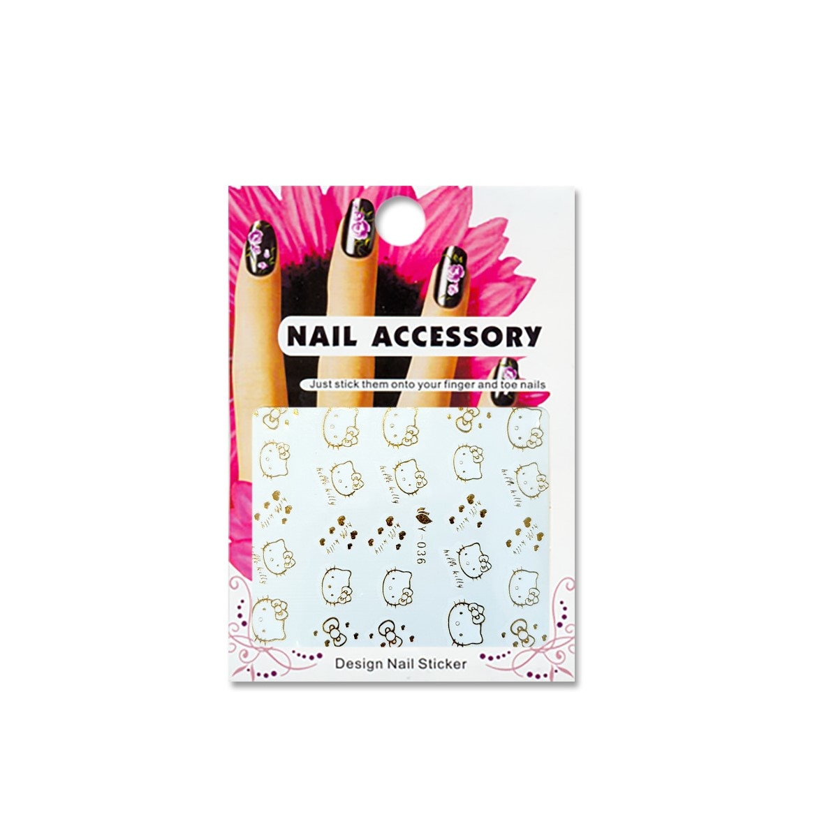 Ornamente autocolante cu efect de acrilic, MoonbasaNails Y-036-G, Hello Kitty, Auriu