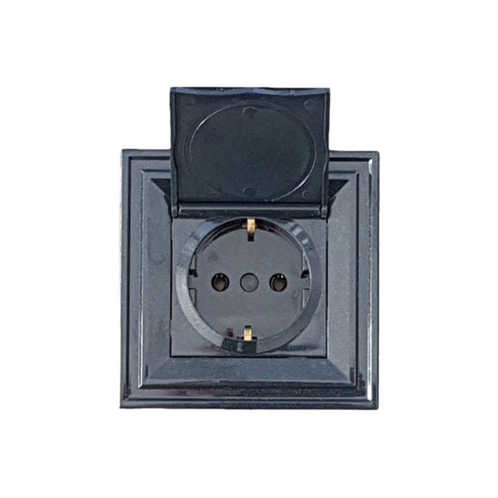 Контакт шуко с капак LB Light Classic 2P+E, 16А, перлено черно