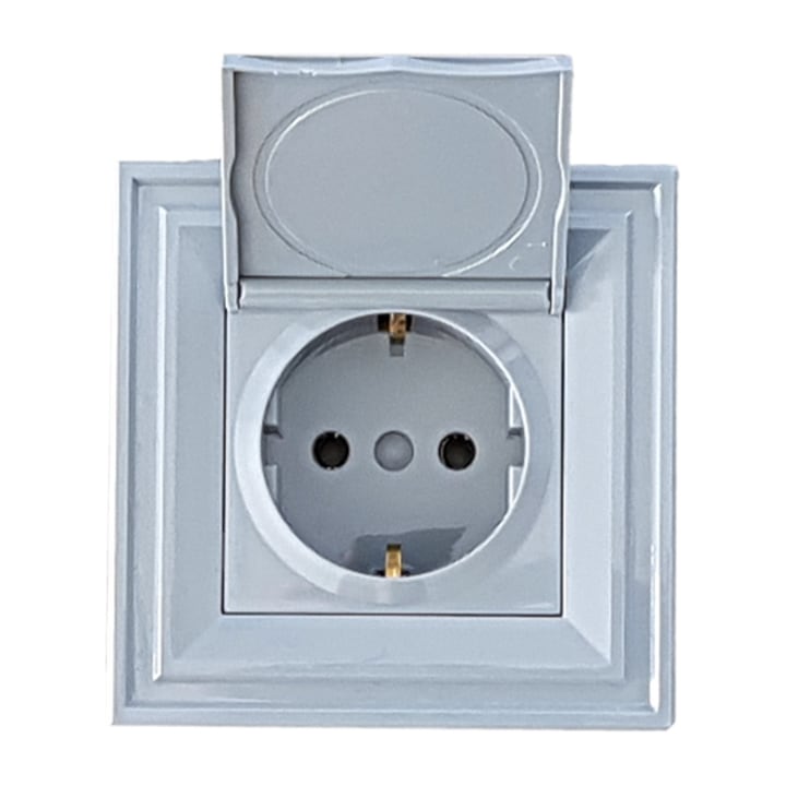 Контакт шуко с капак LB Light Classic 2P+E, 16А, натурално сиво