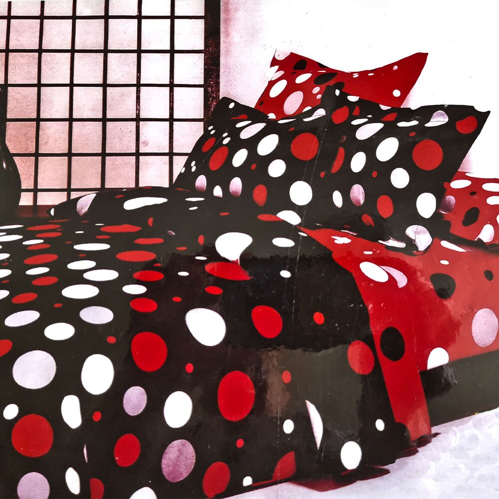 Lenjerie bumbac 6 piese cu buline fata dubla