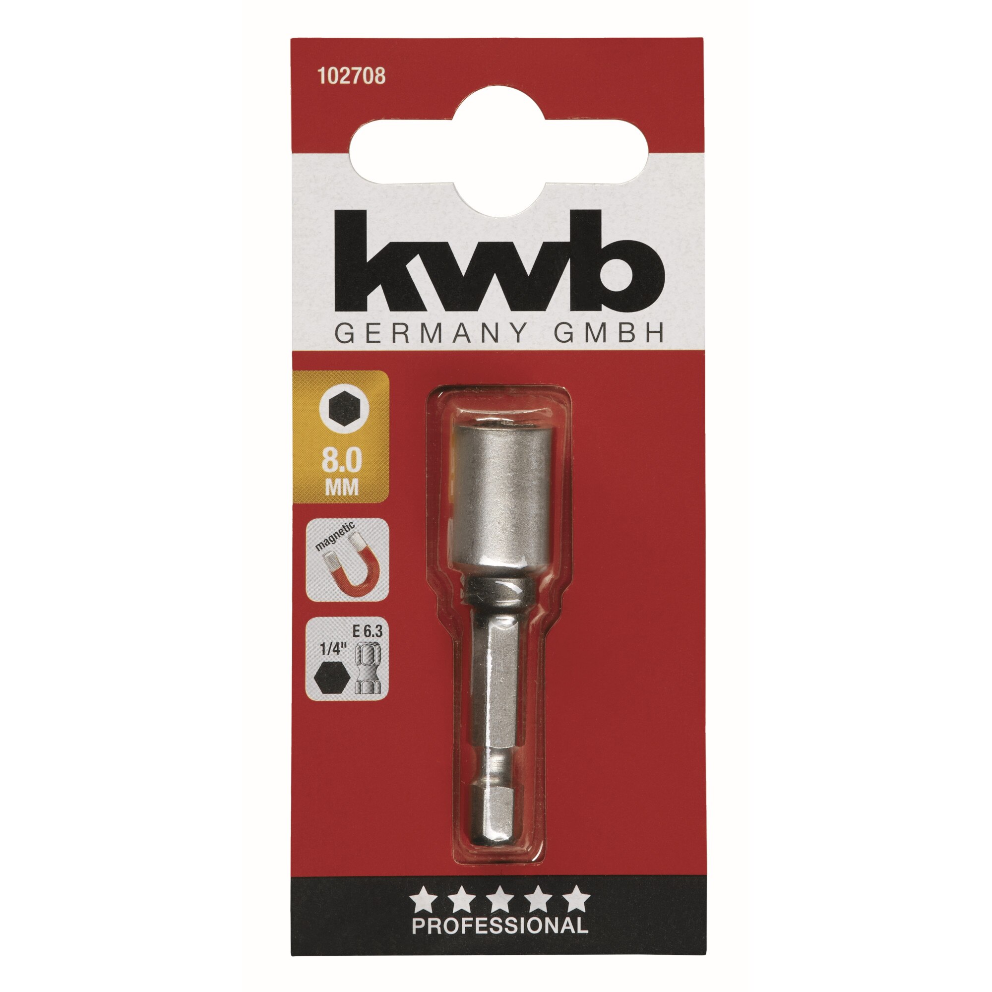 Bit tubular KWB magnetic 8 mm, hex 1/4