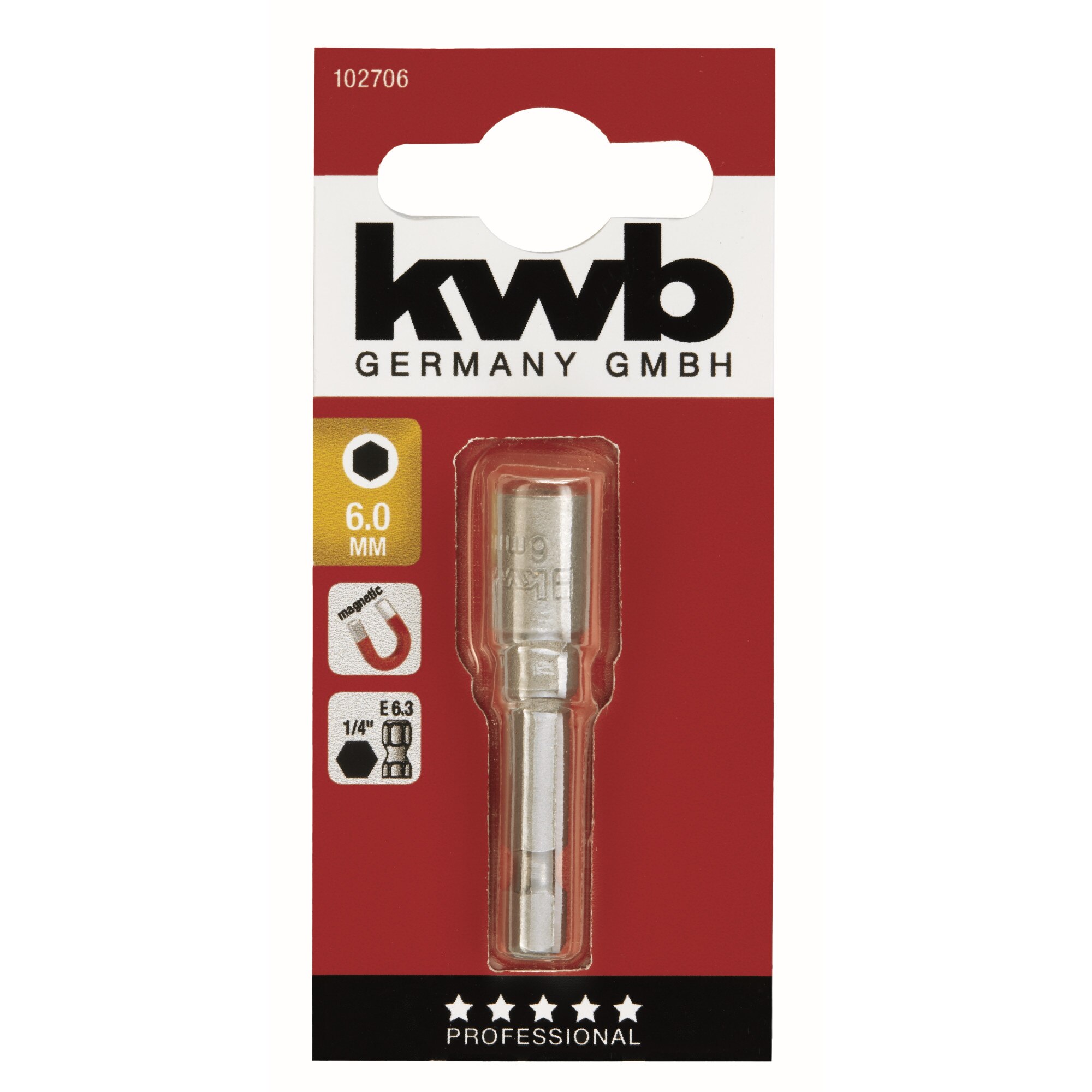 Bit tubular KWB magnetic 6 mm, hex 1/4