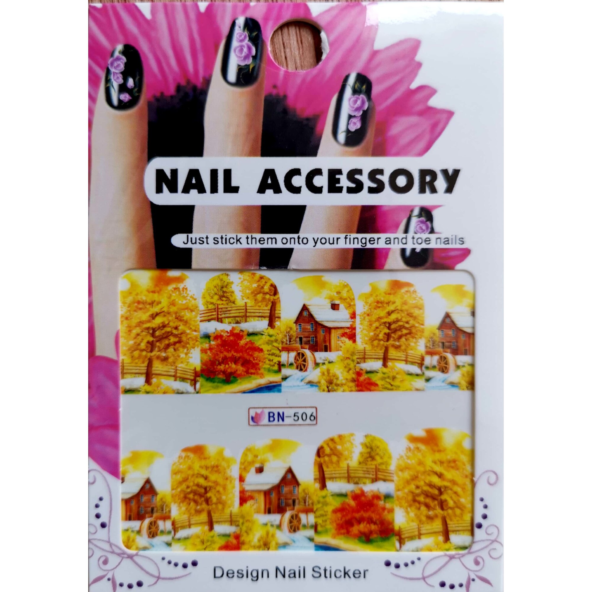 Tatuaj sticker cu efect acrilic pentru decor unghii BN-506, MoonbasaNails, Multicolor