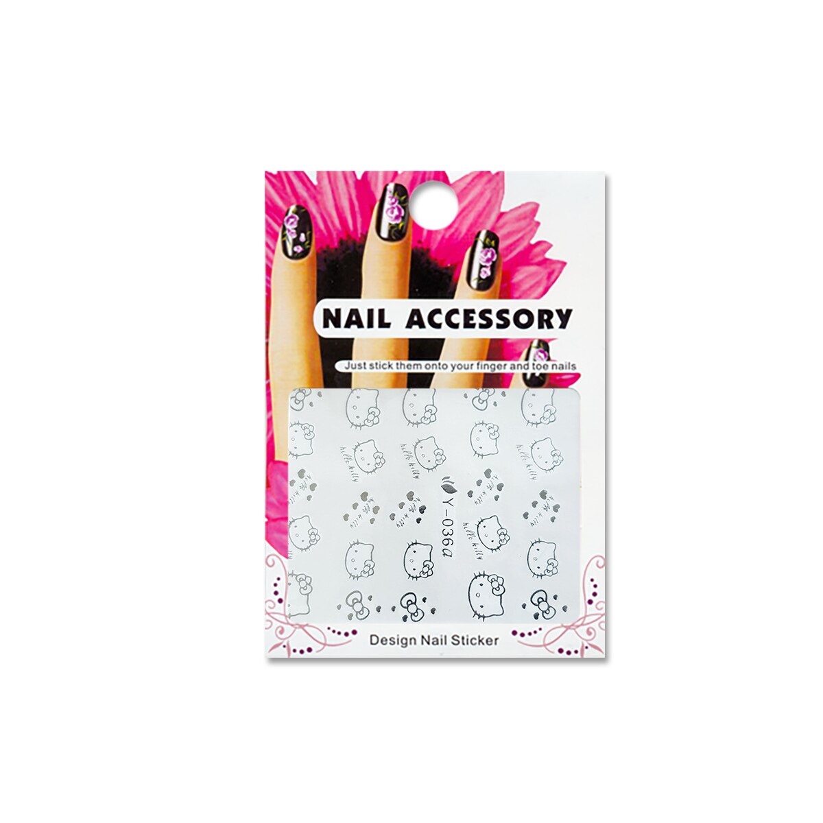 Tatuaj sticker cu efect acrilic pentru decor unghii Y-036-S, MoonbasaNails, Argintiu