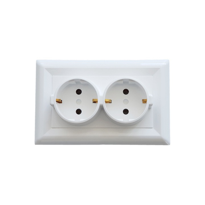 Priza dubla LB Light Softline 2x2P+E, 16А, alb