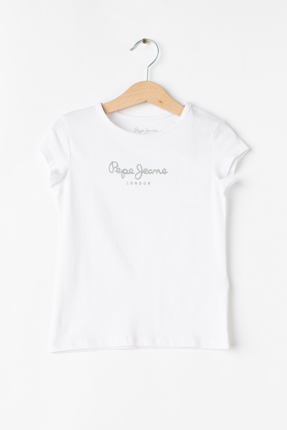 Pepe Jeans London, Tricou slim fit cu imprimeu logo Hana, Alb/Argintiu