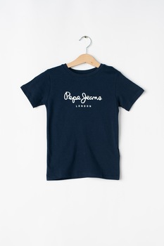 Pepe Jeans London, Tricou cu imprimeu logo Art Basic, bleumarin inchis, alb Pepe Jeans London, Tricou cu imprimeu logo Art Basic, bleumarin inchis, alb