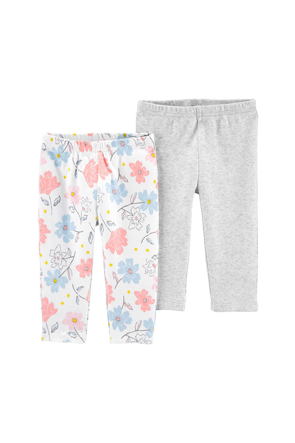 Carter's, Set de 2 perechi de pantaloni din bumbac organic, Gri deschis melange/Alb/Roz, Gri deschis melange/Alb/Roz