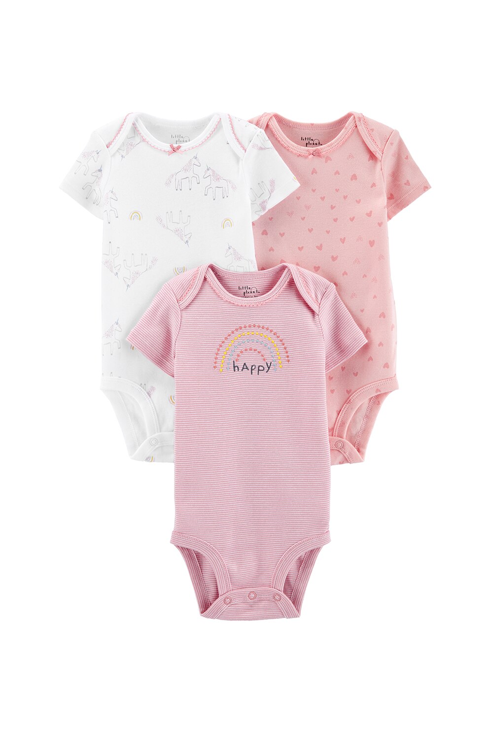 Carter's, Set de 3 body-uri din bumbac organic, Roz/Alb, Roz/Alb, 61-67 CM