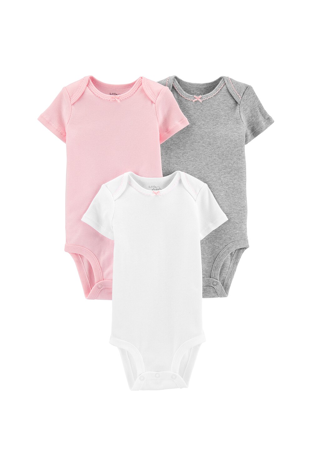 Carter's, Set de 3 body-uri din bumbac organic, Roz/Gri/Alb, Roz/Gri/Alb