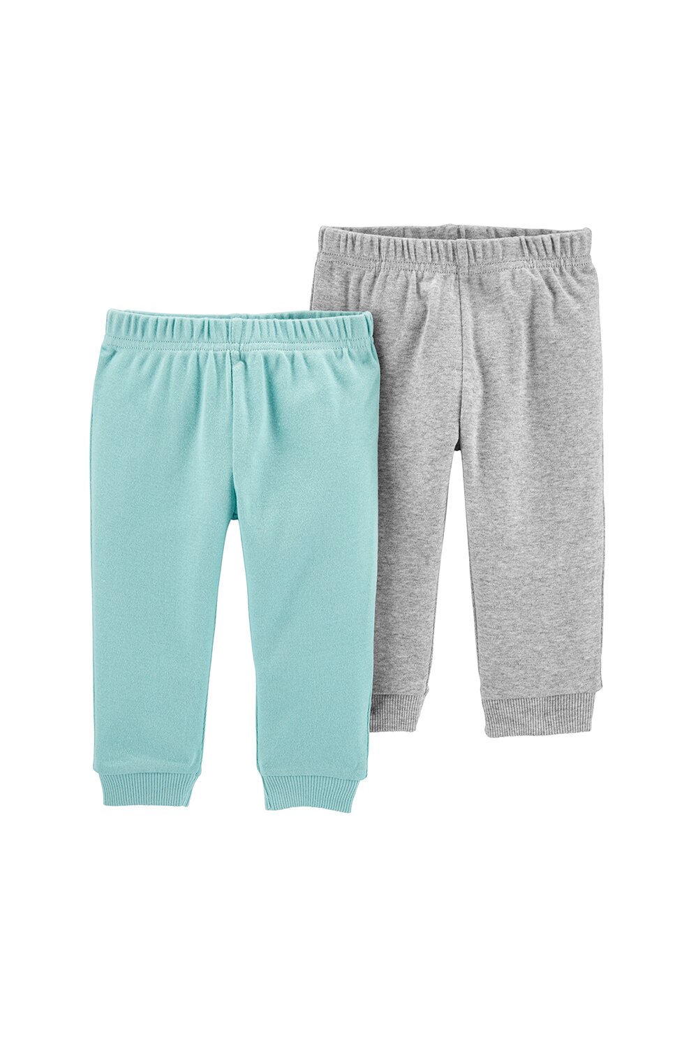 Carter's, Set de pantaloni sport din bumbac organic cu terminatii striate - 2 perechi, Gri melange/Albastru pastel, Gri melange/Albastru pastel