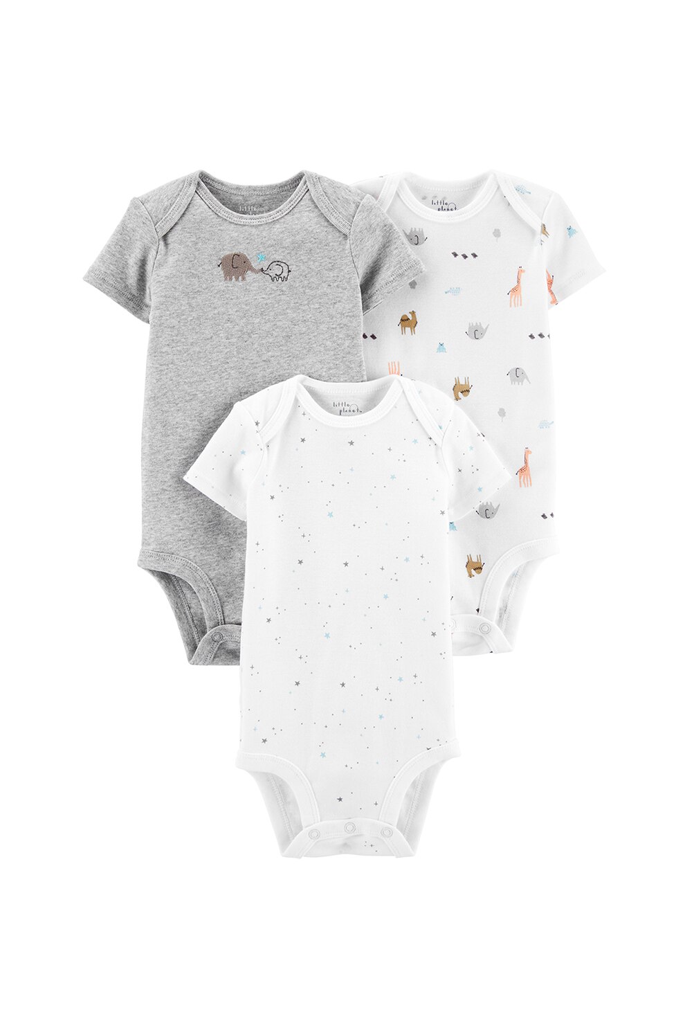 Carter's, Set de 3 body-uri, bumbac organic, Alb/Gri, Alb/Gri, 83-86 CM