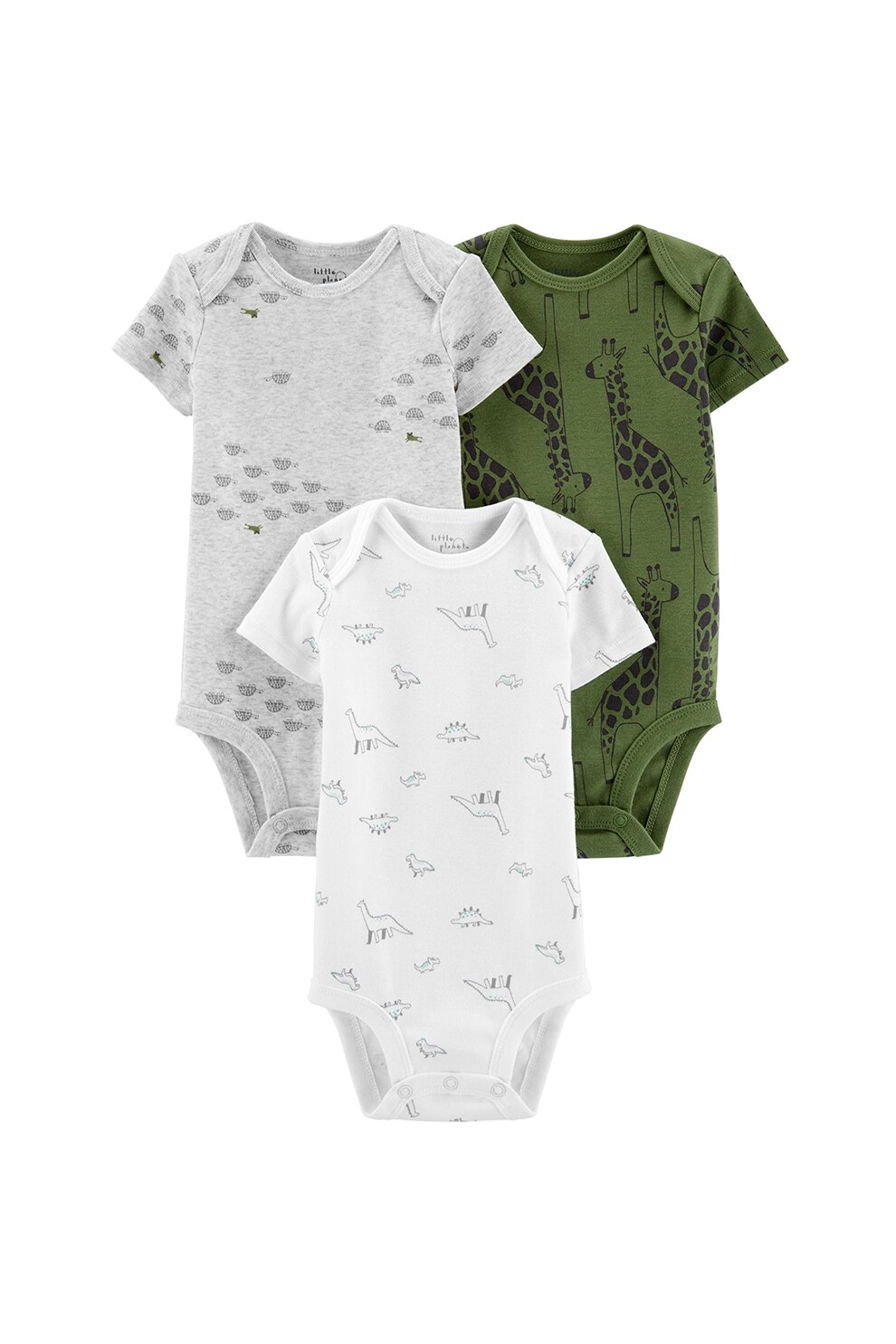 Carter's, Set de 3 body-uri din bumbac organic cu model cu animale, Gri deschis/Alb/Verde militar, Gri deschis/Alb/Verde militar