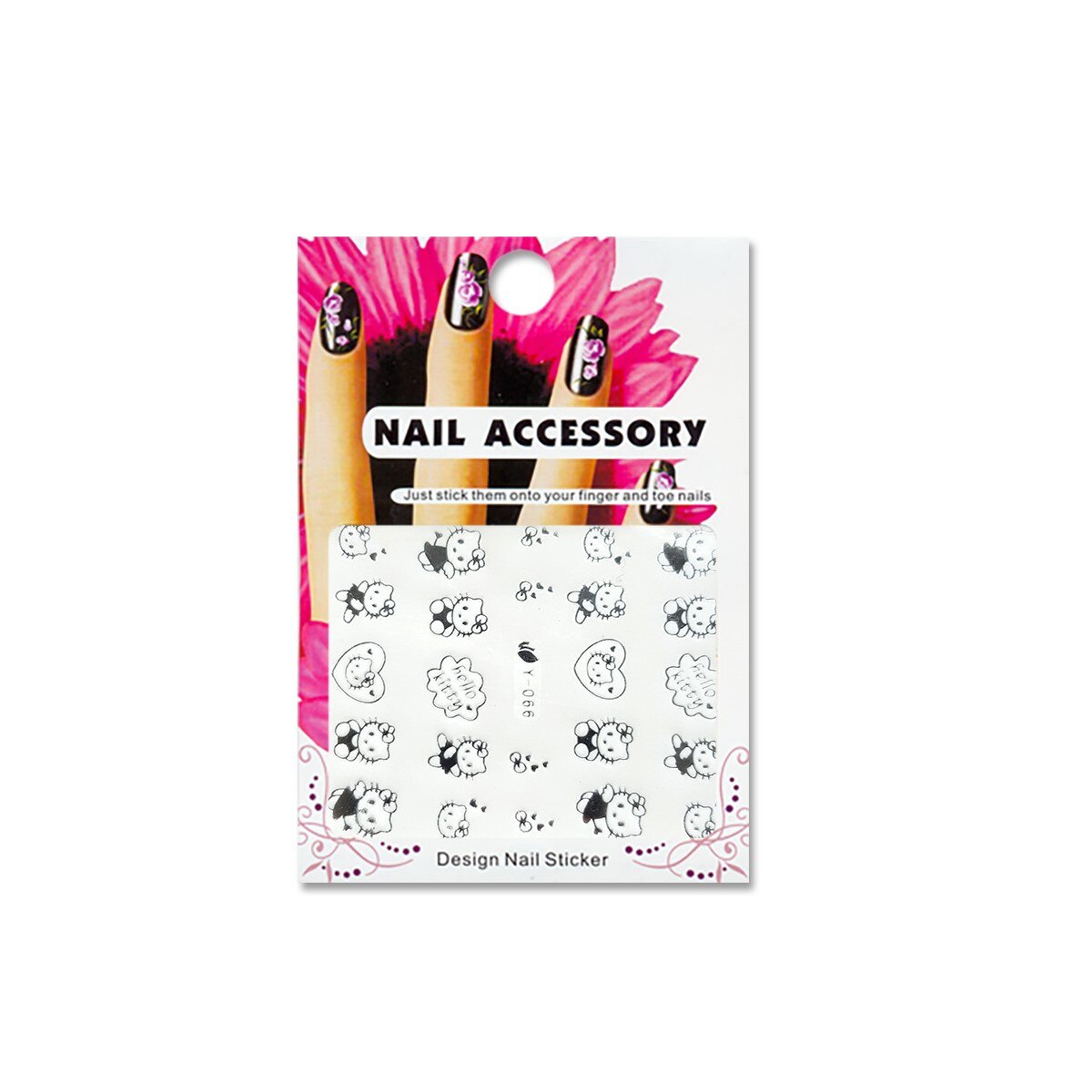 Ornamente autocolante cu efect de acrilic, MoonbasaNails Y-066S, Hello Kitty, Argintiu