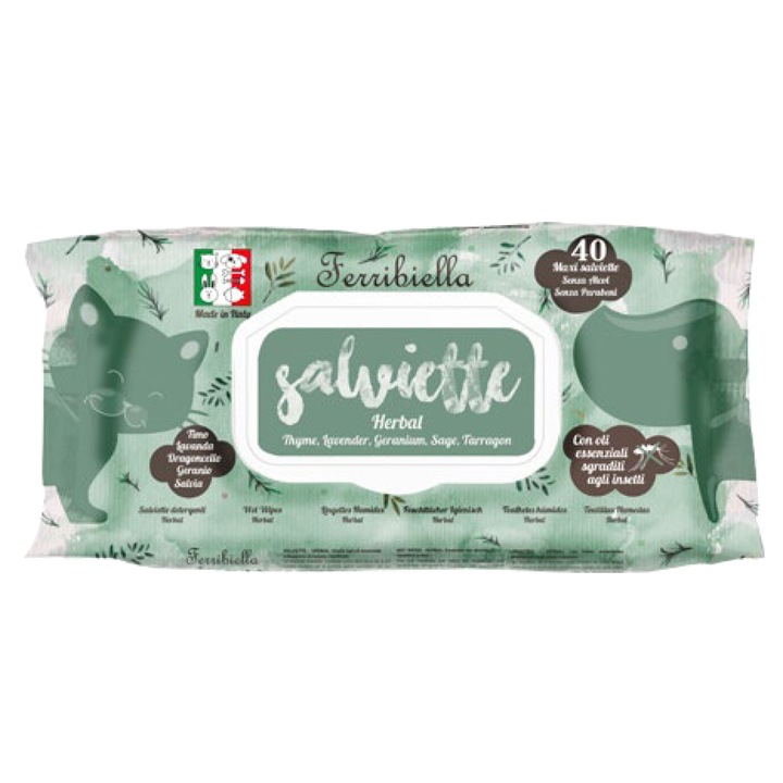 Servetele umede Herbal pentru caini si pisici, pachet 40 bucati