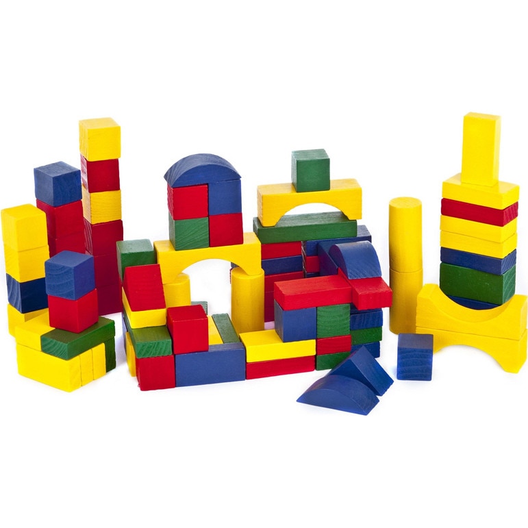 Cuburi colorate din lemn pentru constructii, 50 piese,SMARTIC ...