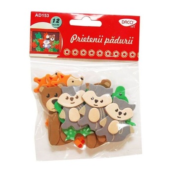 Forme Spuma Autoadeziva DACO, Model Prietenii Padurii, Dimensiuni Variabile, 12Buc/Set, Multicolor Forme Spuma Autoadeziva DACO, Model Prietenii Padurii, Dimensiuni Variabile, 12Buc/Set, Multicolor
