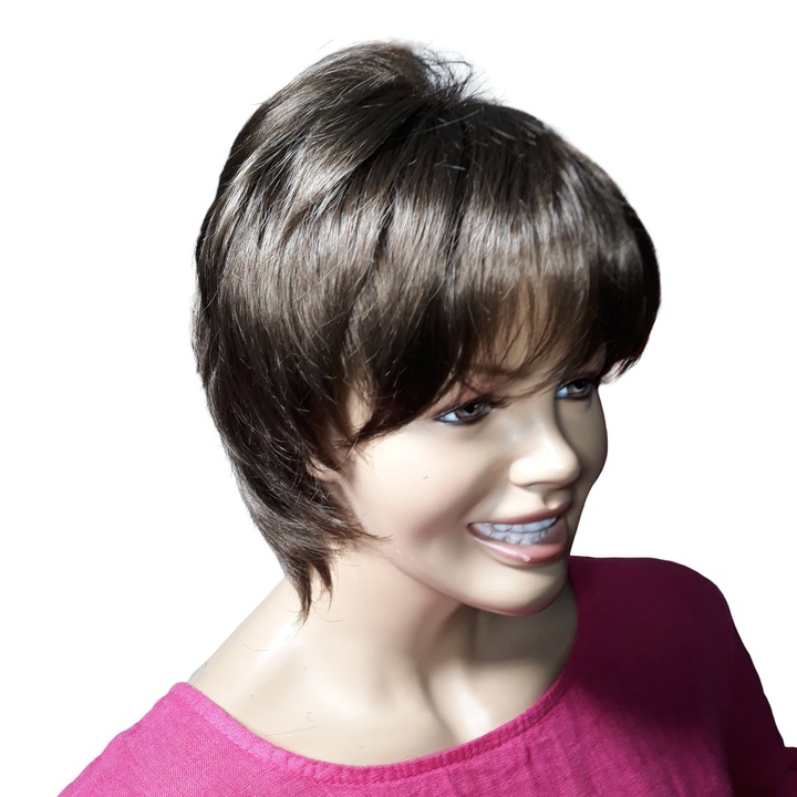 Peruca dama, fibra sintetica, cu aspect natural, saten inchis maro