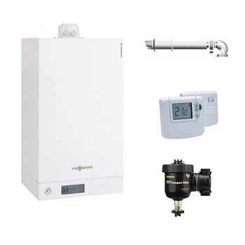 Centrala termica in condensare Viessmann Vitodens 100-W 26 kw combi B1KC156, kit evacuare, termostat de ambient wireless neprogramabil si filtru antimagnetita incluse Centrala termica in condensare Viessmann Vitodens 100-W 26 kw combi B1KC156, kit evacuare, termostat de ambient wireless neprogramabil si filtru antimagnetita incluse