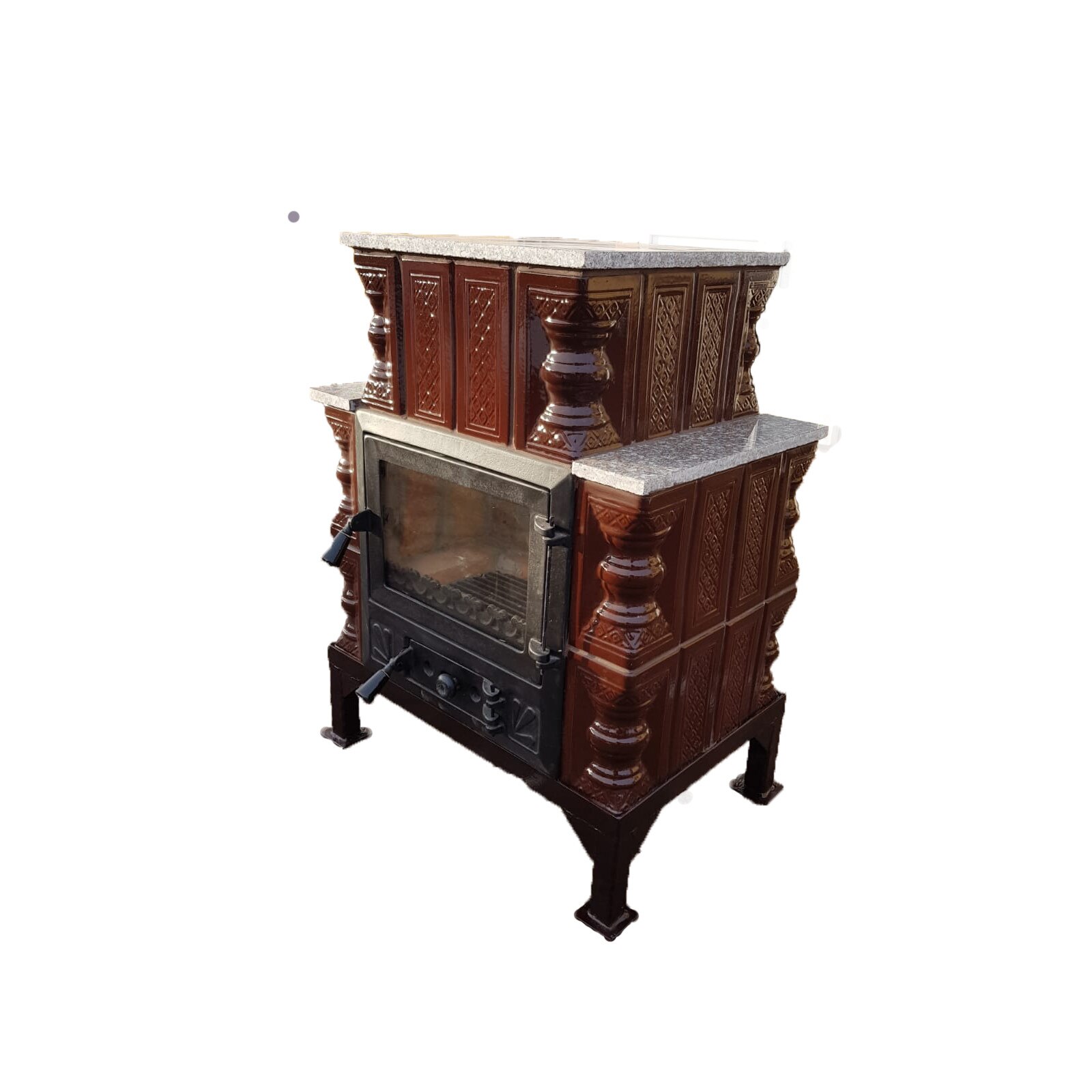 Semineu teracota mobil serie mica usa sticla mare 3 randuri maro