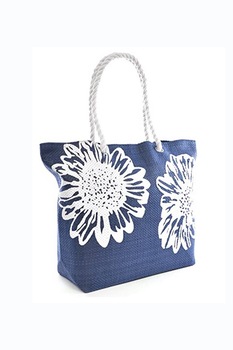 Geanta pentru plaja, albastru inchis cu flori albe, 46 x 34.5 cm, BB0865C Geanta pentru plaja, albastru inchis cu flori albe, 46 x 34.5 cm, BB0865C