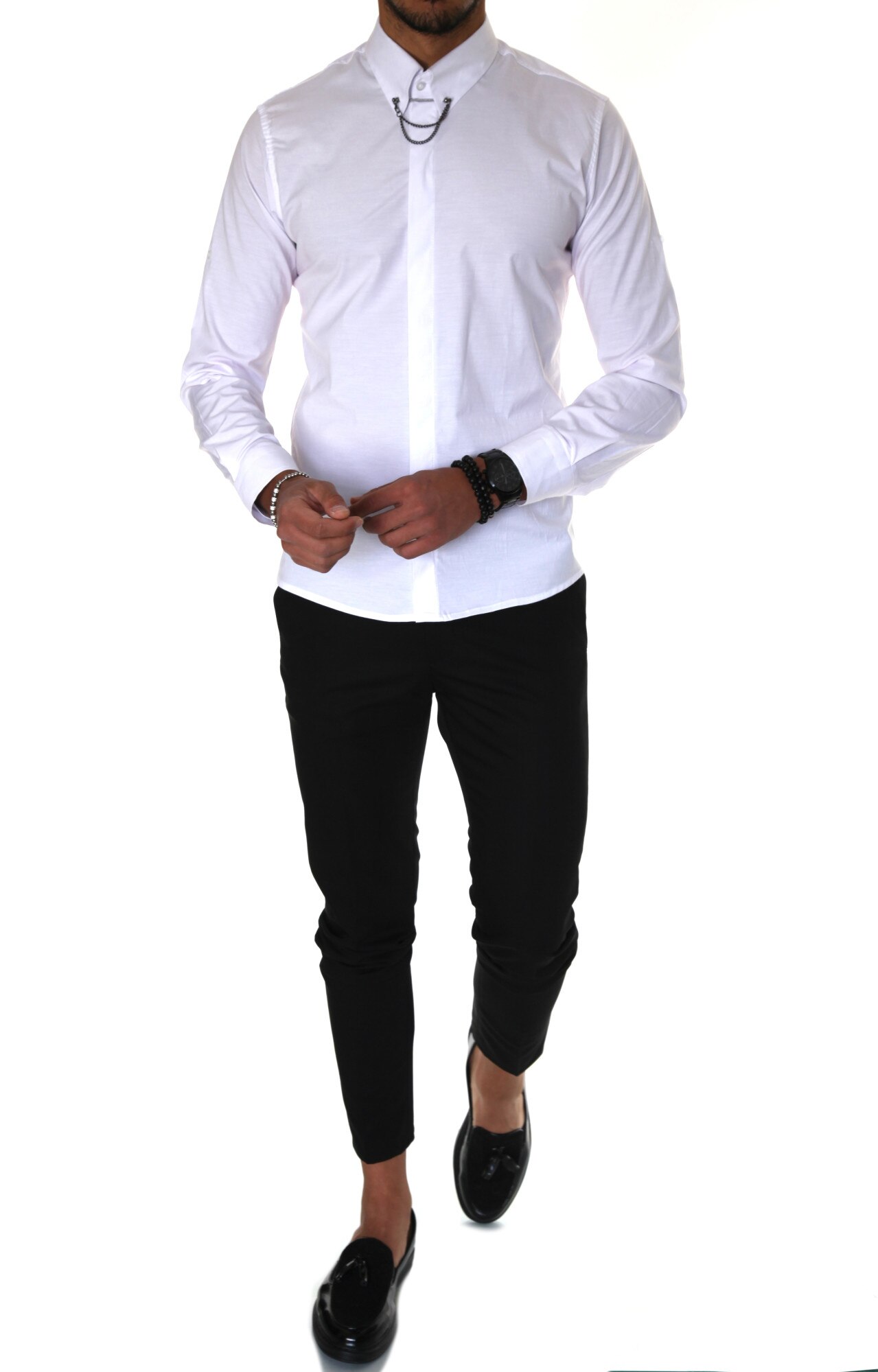 Camasa B1452, slim fit, pentru barbati, fashion, Alb